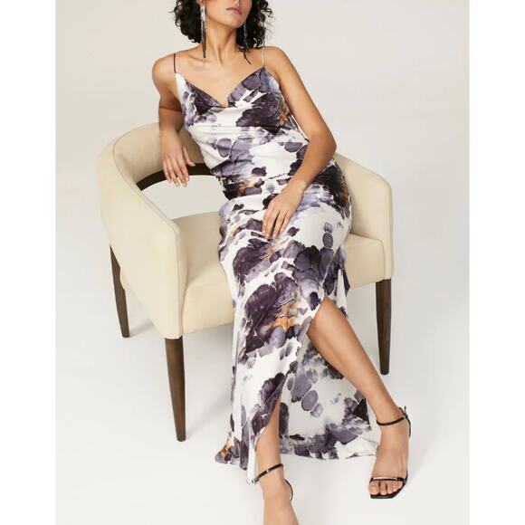 Donna Karan Purple Satin Maxi Slip Dress SIZE 4 Ruched Cowl Cocktail Gown $500 - Picture 3 of 11